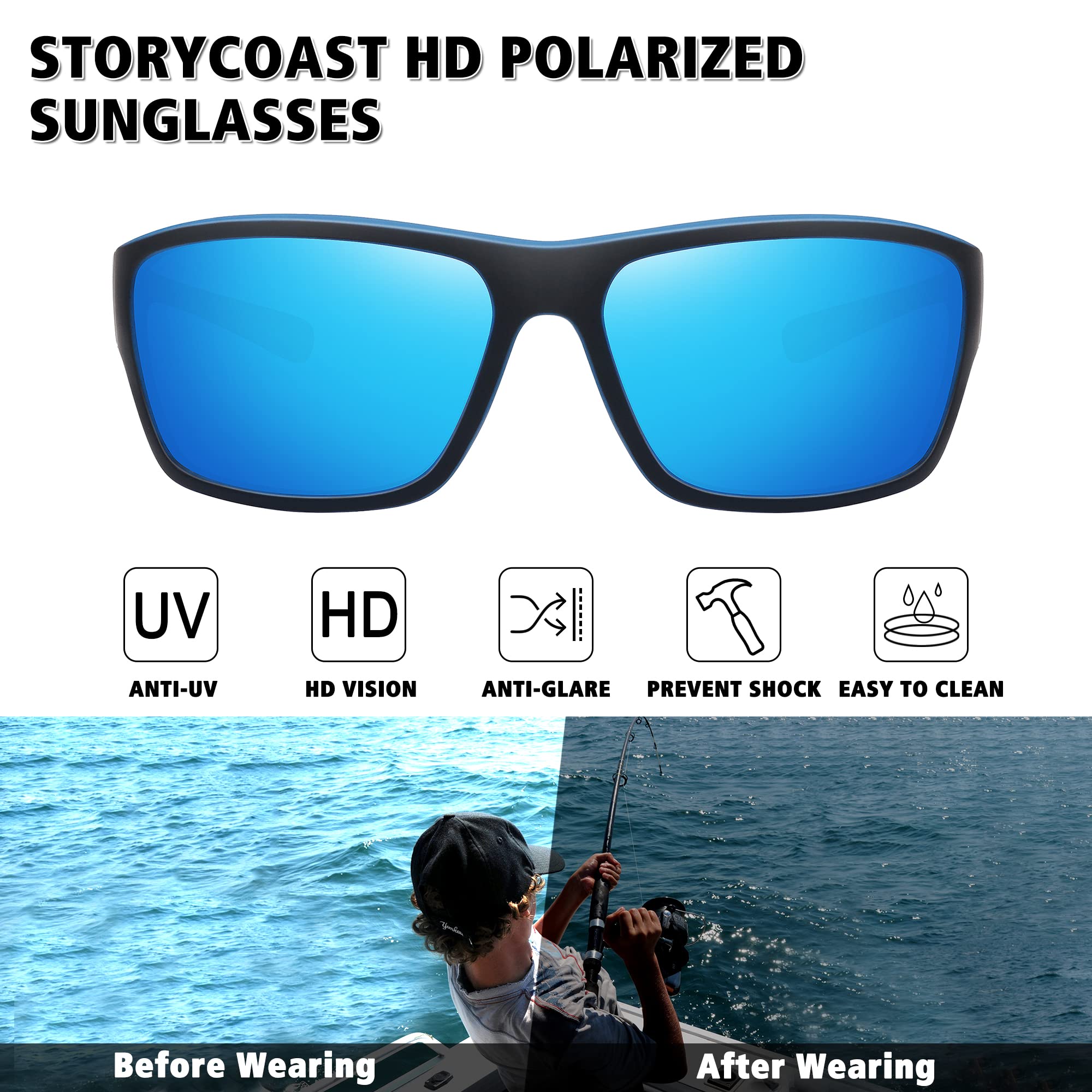 Storycoast Polarized Sports Sunglasses For Men Women Unbreakable Frame Cycling Fishing Driving 3Pack-Black+Blue+Green