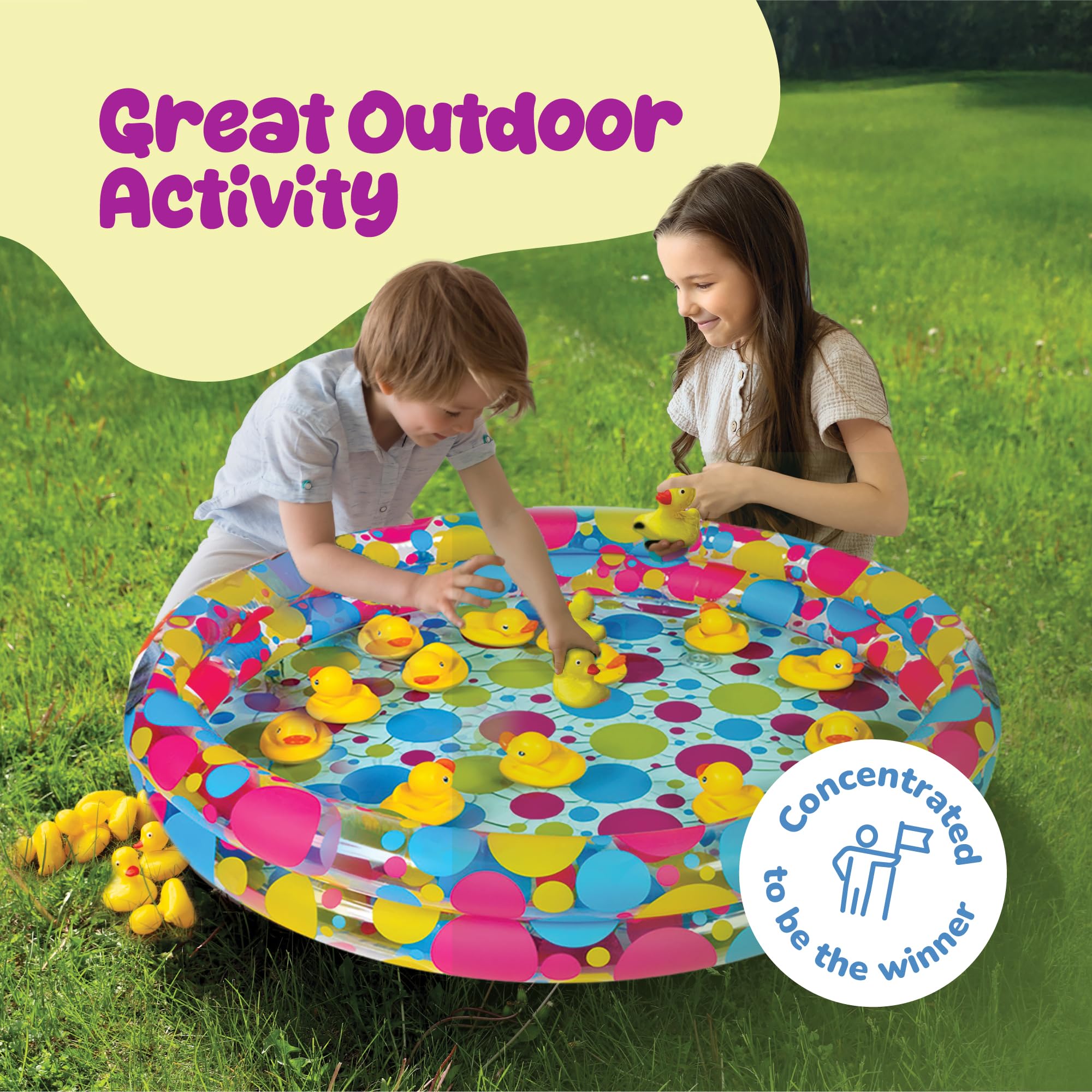 Gamie Duck Pond Matching Game For Kids Includes 20 Plastic Ducks With Numbers And 3    X 6    Inflatable Pool - Fun Memory Game