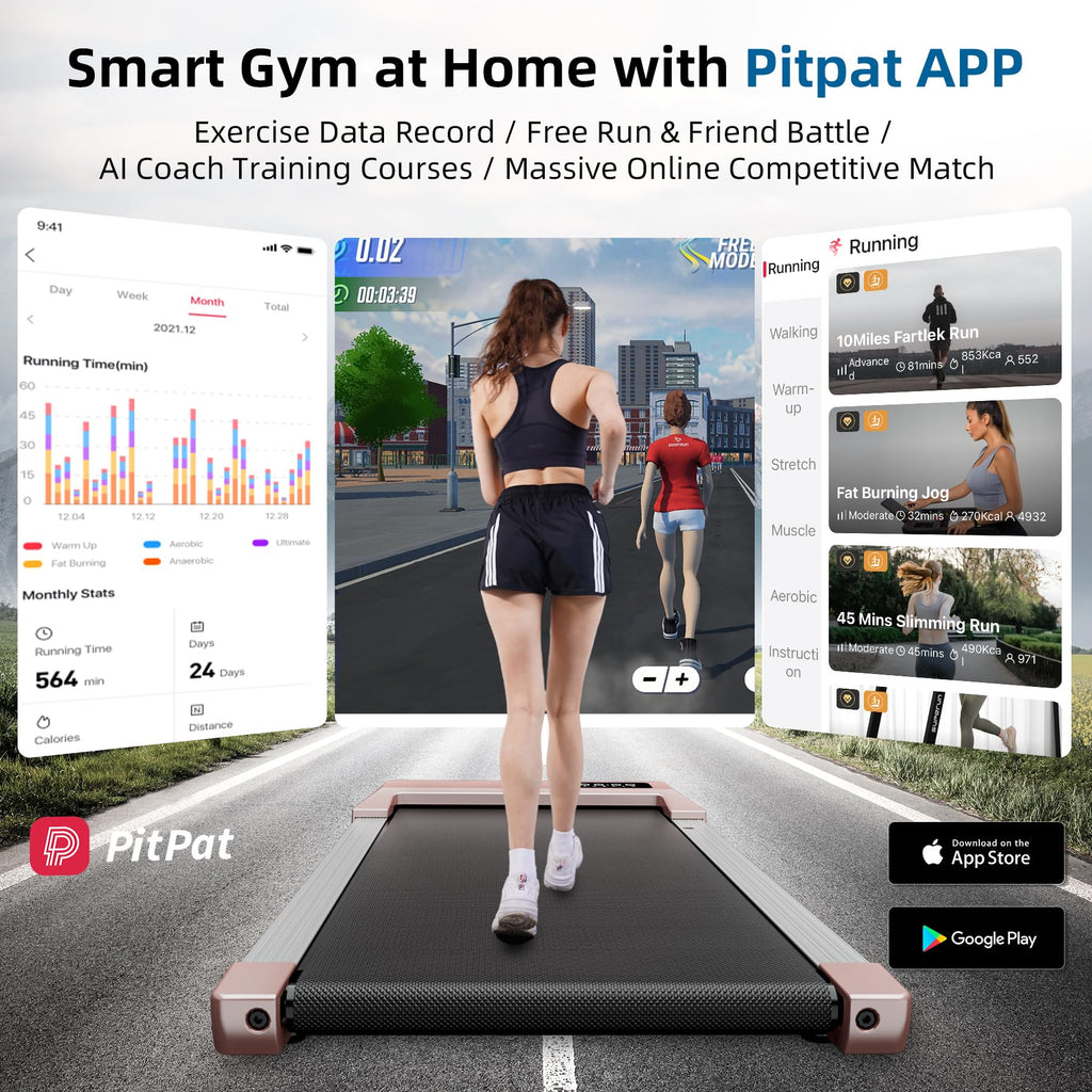 Deerrun Walking Pad With Dumbbell Weight Sets Of 2, Smart App Home Gym Equipment, 2.5Hp Quiet Led Display & Remote Control Porta
