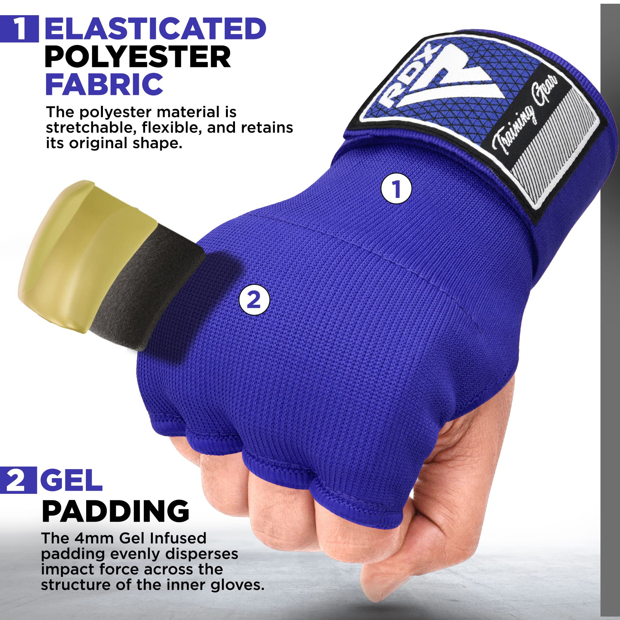 Rdx Training Boxing Inner Gloves Hand Wraps Mma Fist Protector Bandages Mitts,Blue,Medium