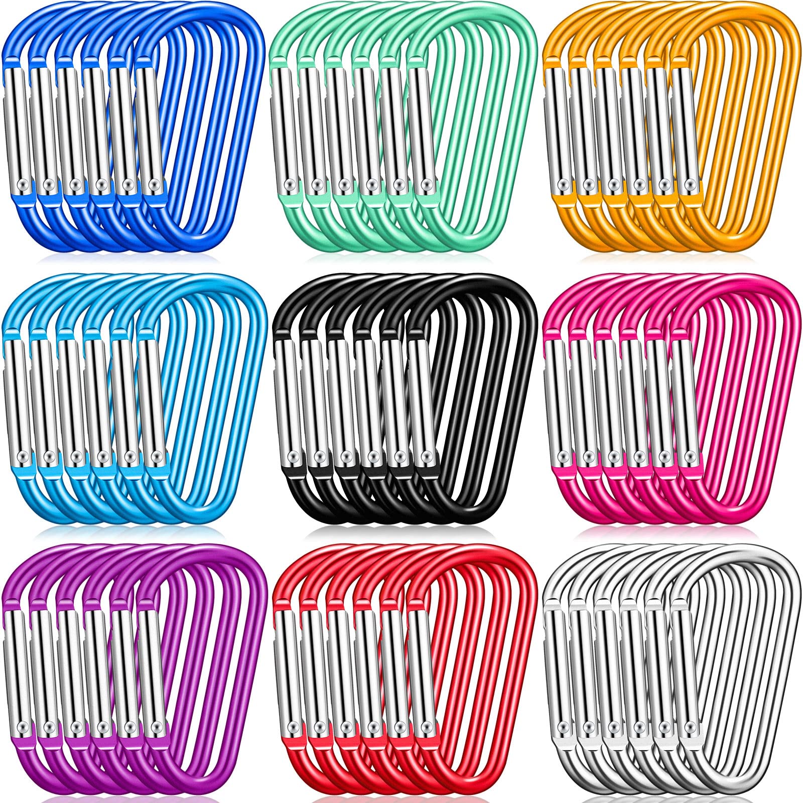 Shimeyao 180 Pcs 1.8 Small Aluminum Clip Keychain Buckle Clip Bulk Mini Aluminum D Ring Shape Small Lock Spring Snap Hook(Multic