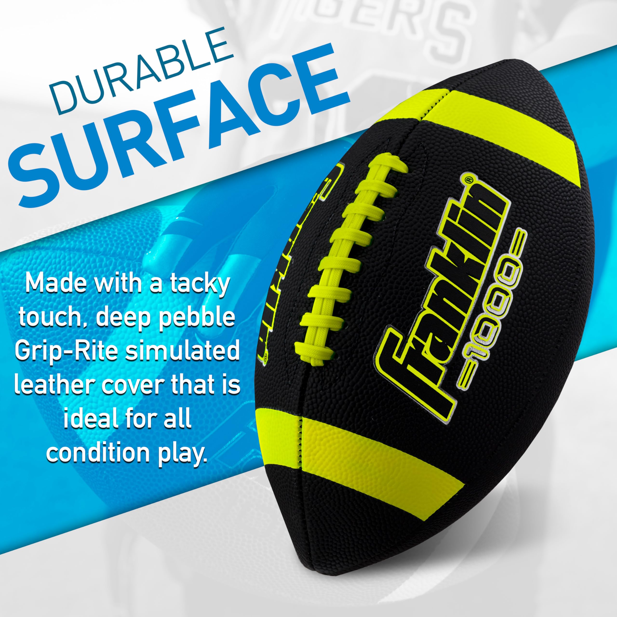 Franklin Sports Inflated Football - Junior Size, Extra Grip-Rite Youth 1 Footballs Synthetic Leather Perfect For Kids - Black/Op