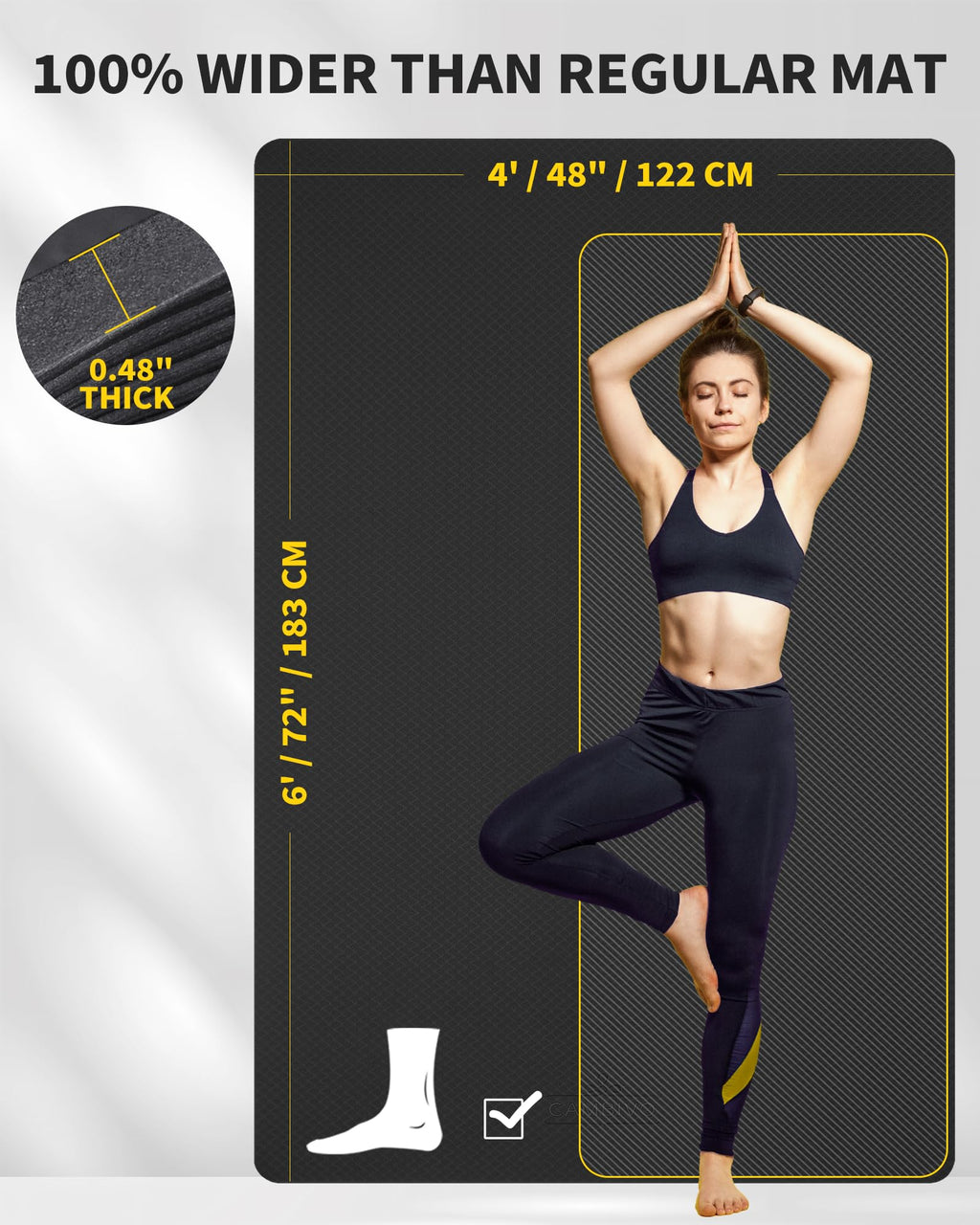 CAMBIVO Large Yoga Mat (6x 4), Extra Wide Workout Mat for Men and Women, 0.48 Thick Exercise Fitness TPE Mat for Home Gym, Y