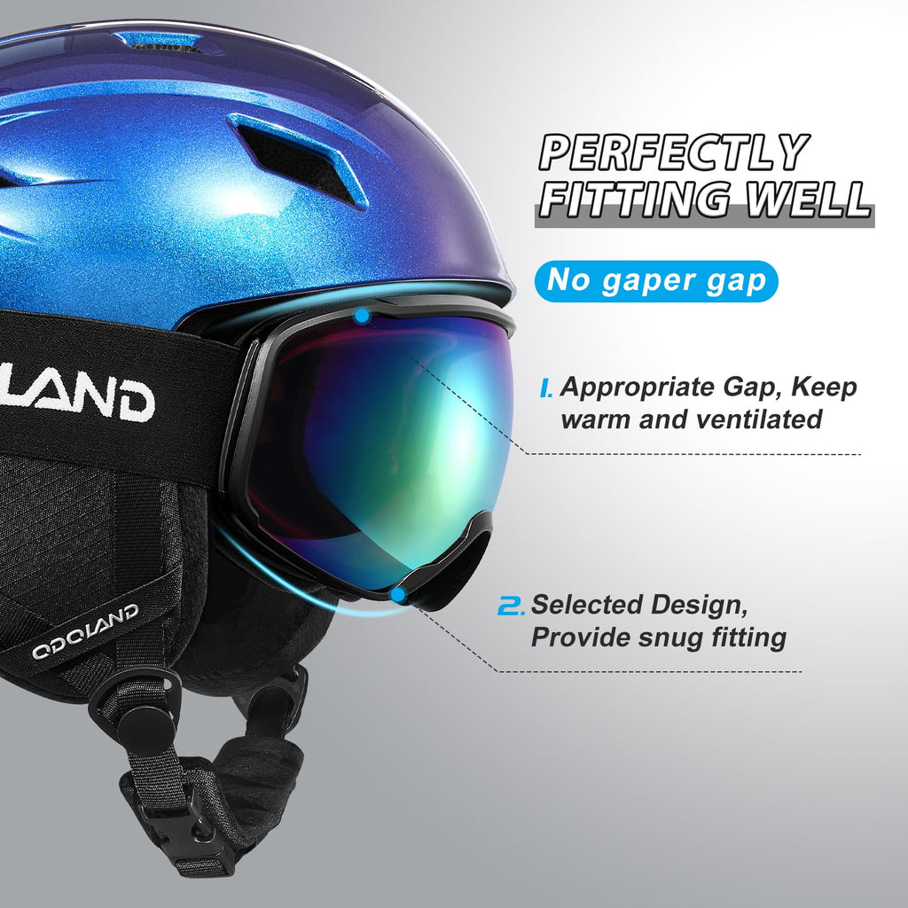 Odoland Ski Helmet and Goggles Set for Adults & Youth, Snowboard Helmet with Goggles - Shockproof Winter Sports Helmet with Prot