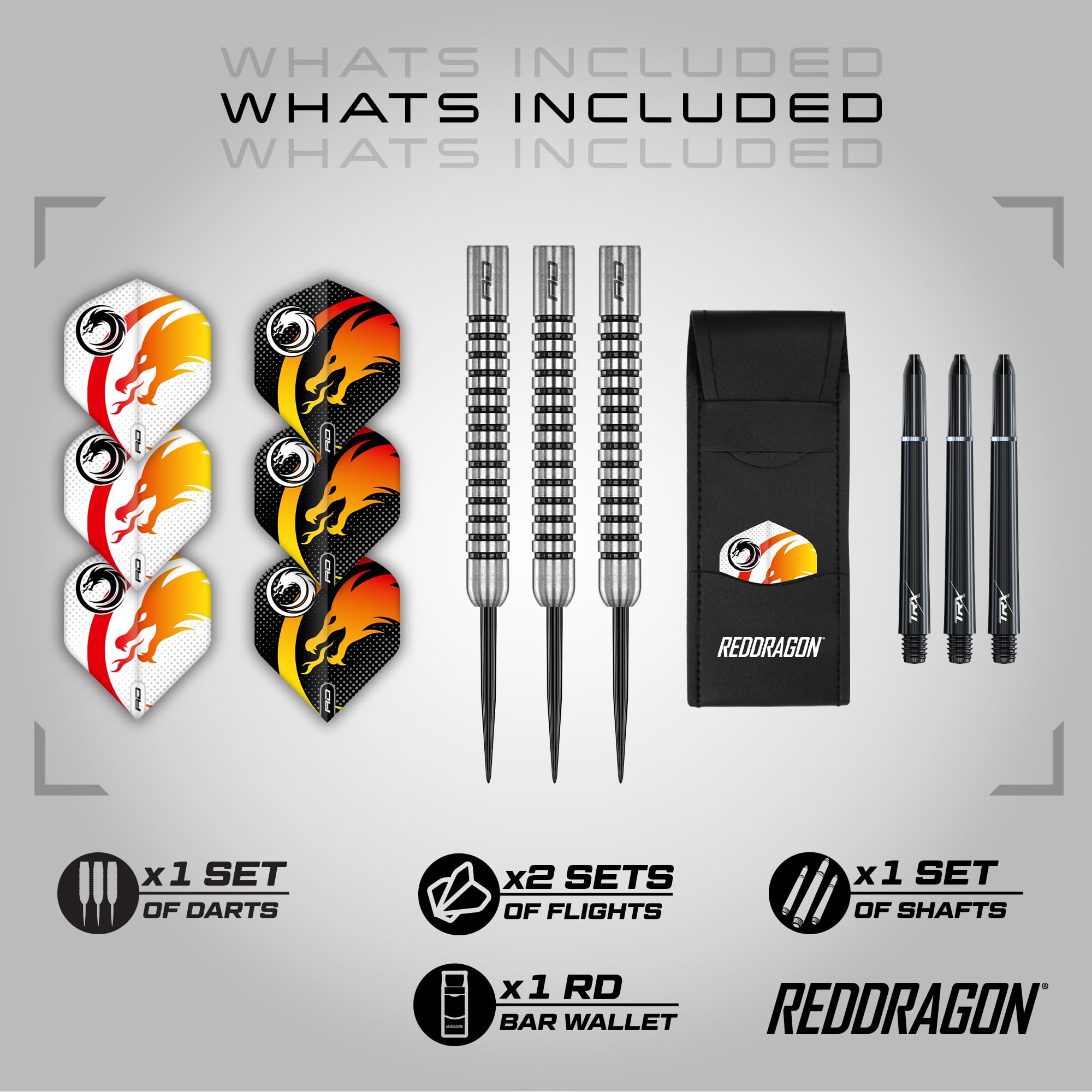Red Dragon Apollo 23 Gram Darts Set With Hardcore Flights And Stems