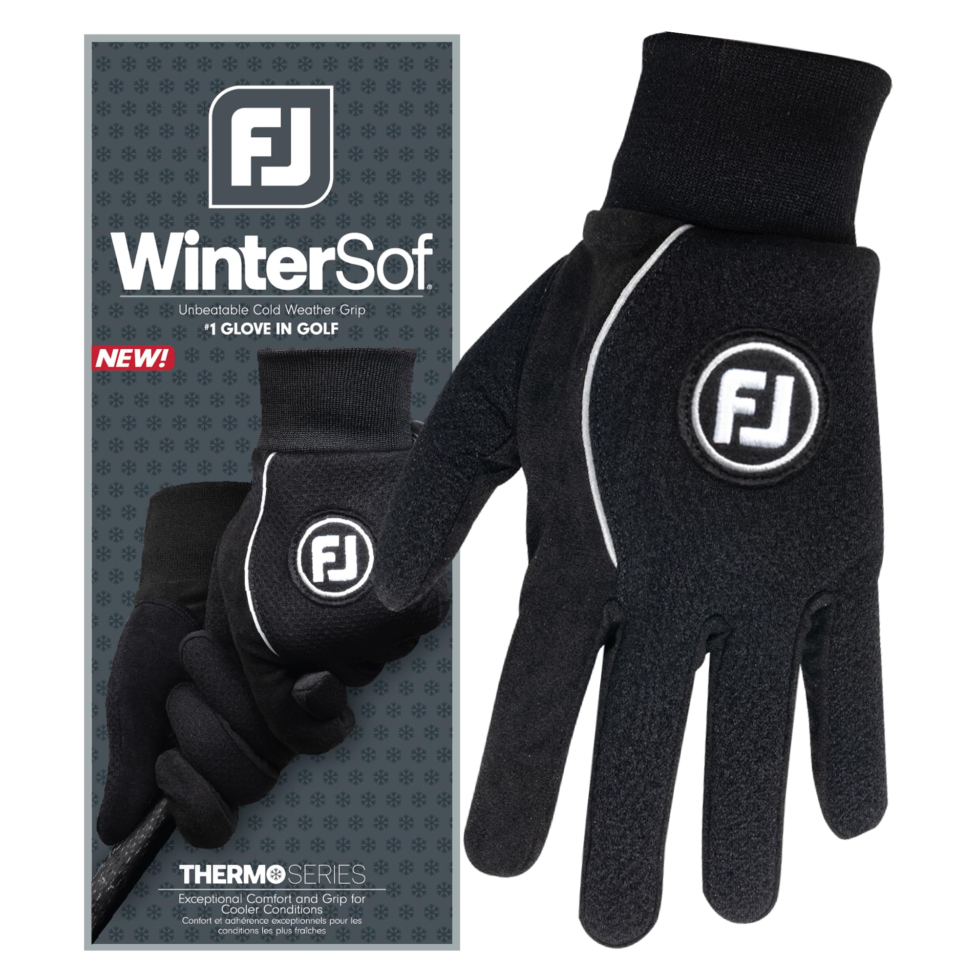 FootJoy Mens WinterSof Golf Glove, Black, Medium, Pair
