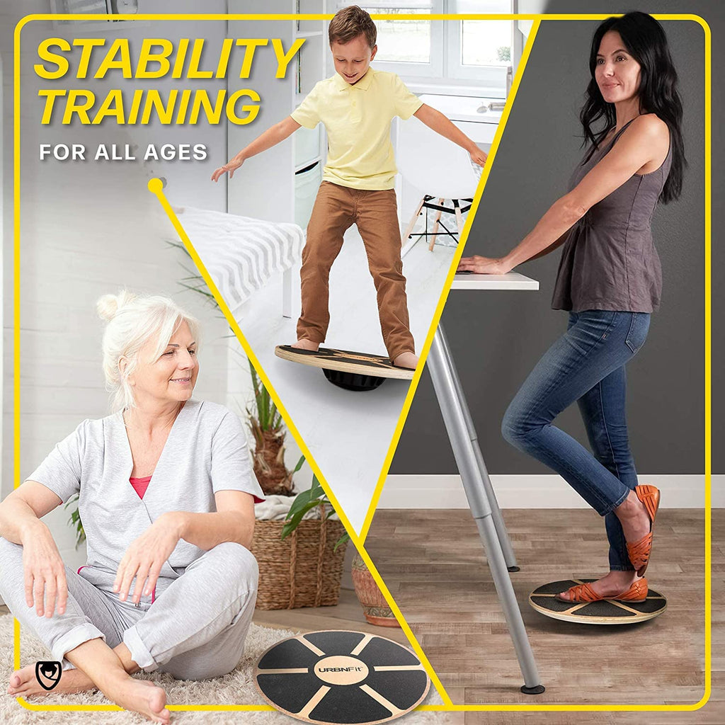 Urbnfit Balance Board Trainer - Wooden Wobble Balancing Board For Core Stability, Strength Training & Flexibility - Wobble Board
