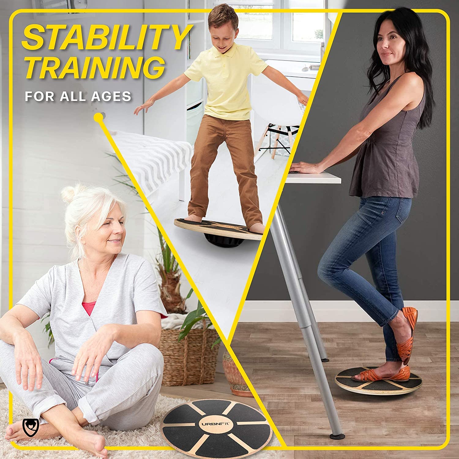 Urbnfit Balance Board Trainer - Wooden Wobble Balancing Board For Core Stability, Strength Training & Flexibility - Wobble Board