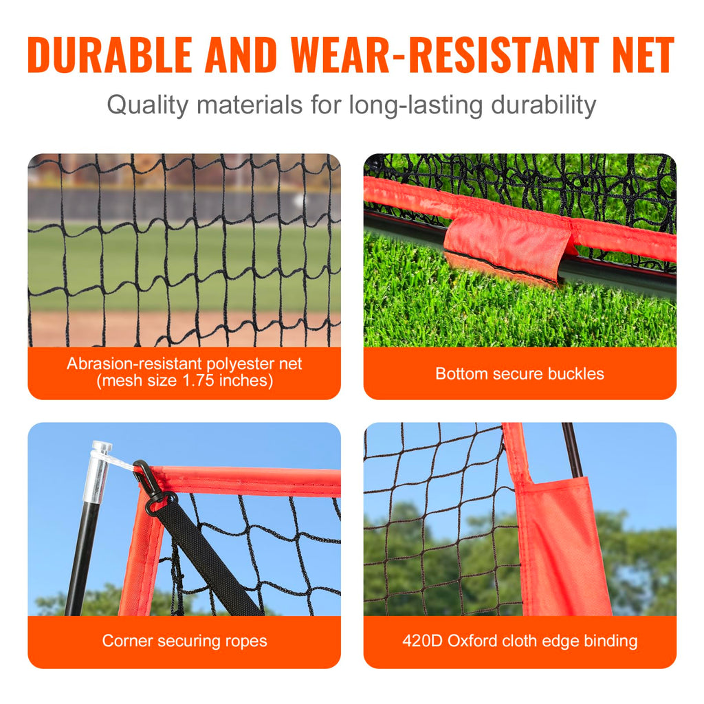 Vevor 7X7 Ft Baseball Softball Practice Net, Portable Baseball Training Net For Hitting Catching Pitching, Backstop Equipment Wi