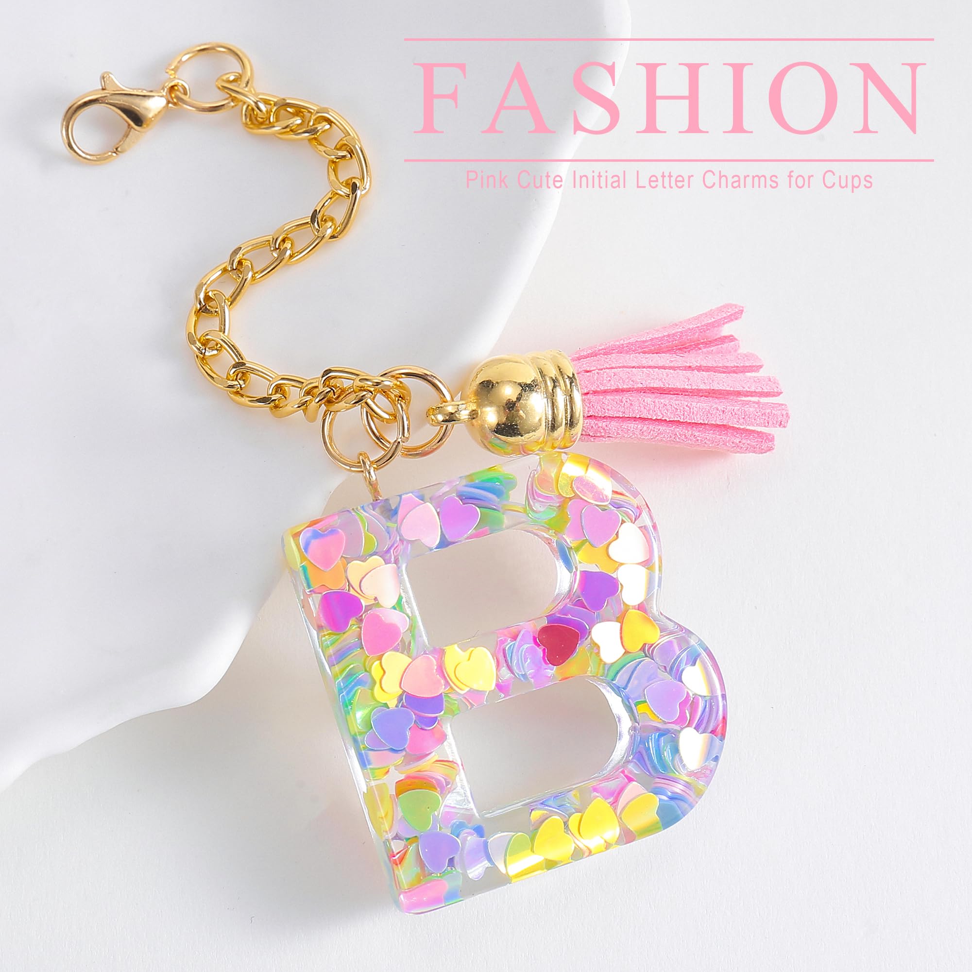 Letter Charm Accessories for Stanley Cup 1 PCS Cute Initial Keychain Handle Charm for Stanley Tumbler for Women Pink Letter B