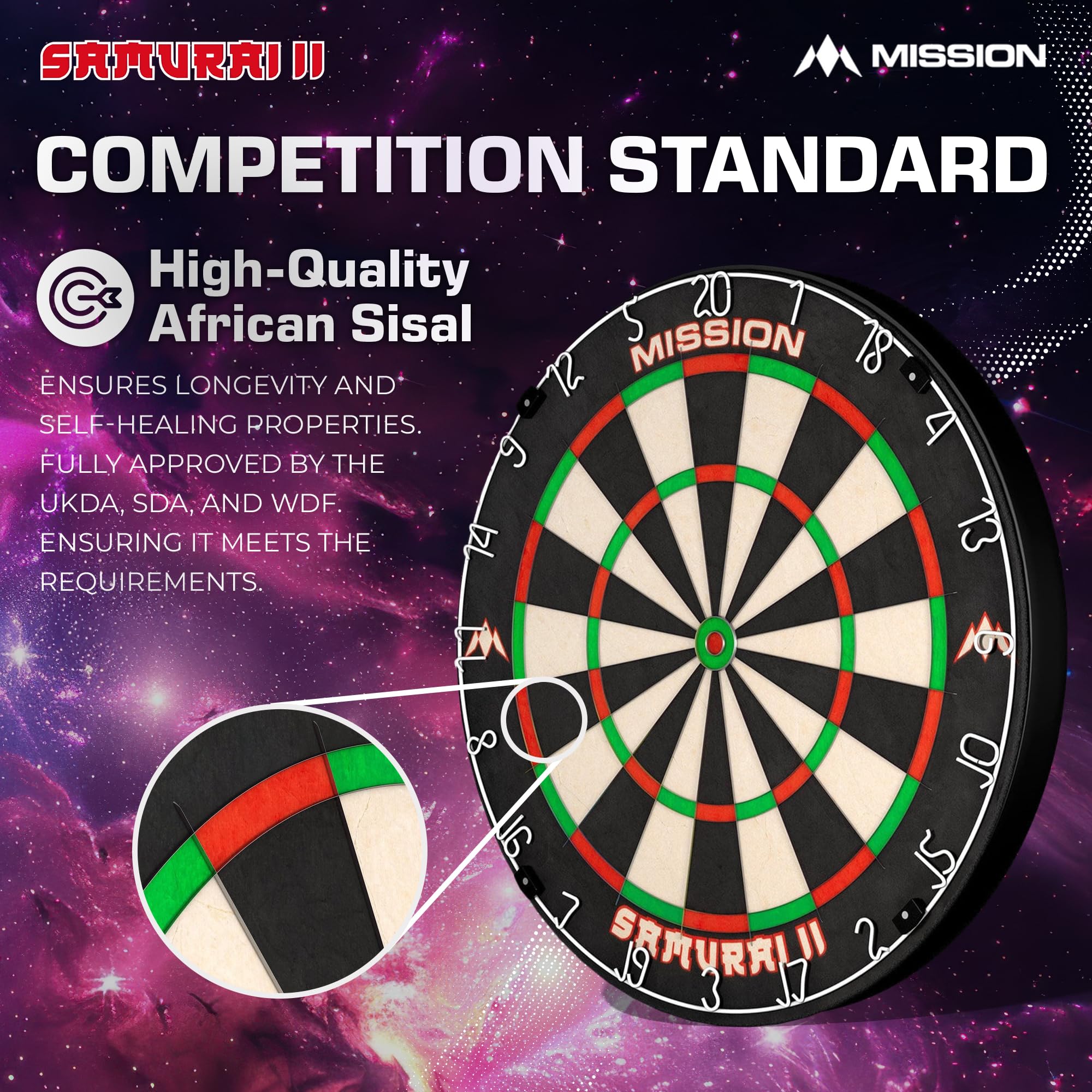 Mission Darts Db023 Samurai Ii  Professional Competition Standard Dartboard With Ultra Thin Wire Construction And Non Fade Colou