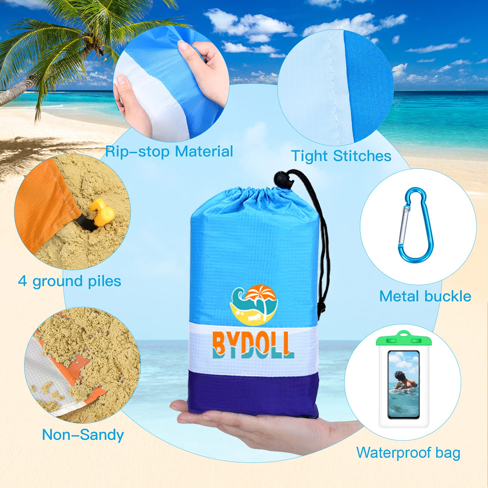 Bydoll Beach Blanket 78''  81'' 4-7 Adults Oversized Lightweight Waterproof Sandproof Beach Blanket Large Picnic Mat For Travel