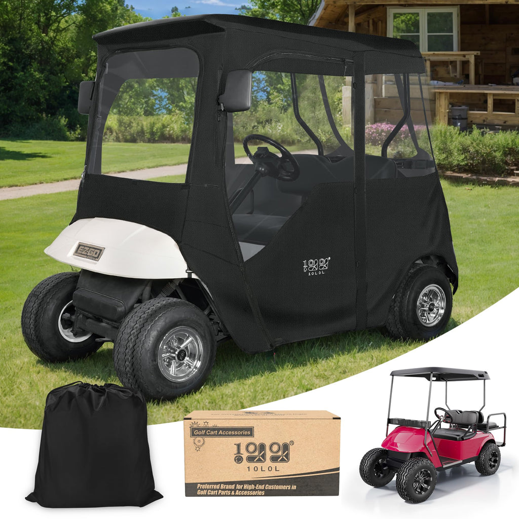 10L0L Golf Cart Enclosure 600D For 2 Passenger Universal Ezgo Txt/Rxv, With 2 Door Zippers, Security Side Mirror Openings, Taill