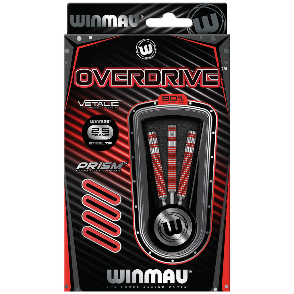 Winmau Overdrive Tungsten Steeltip Darts Set 25G With Prism Flights And Shafts (Stems)