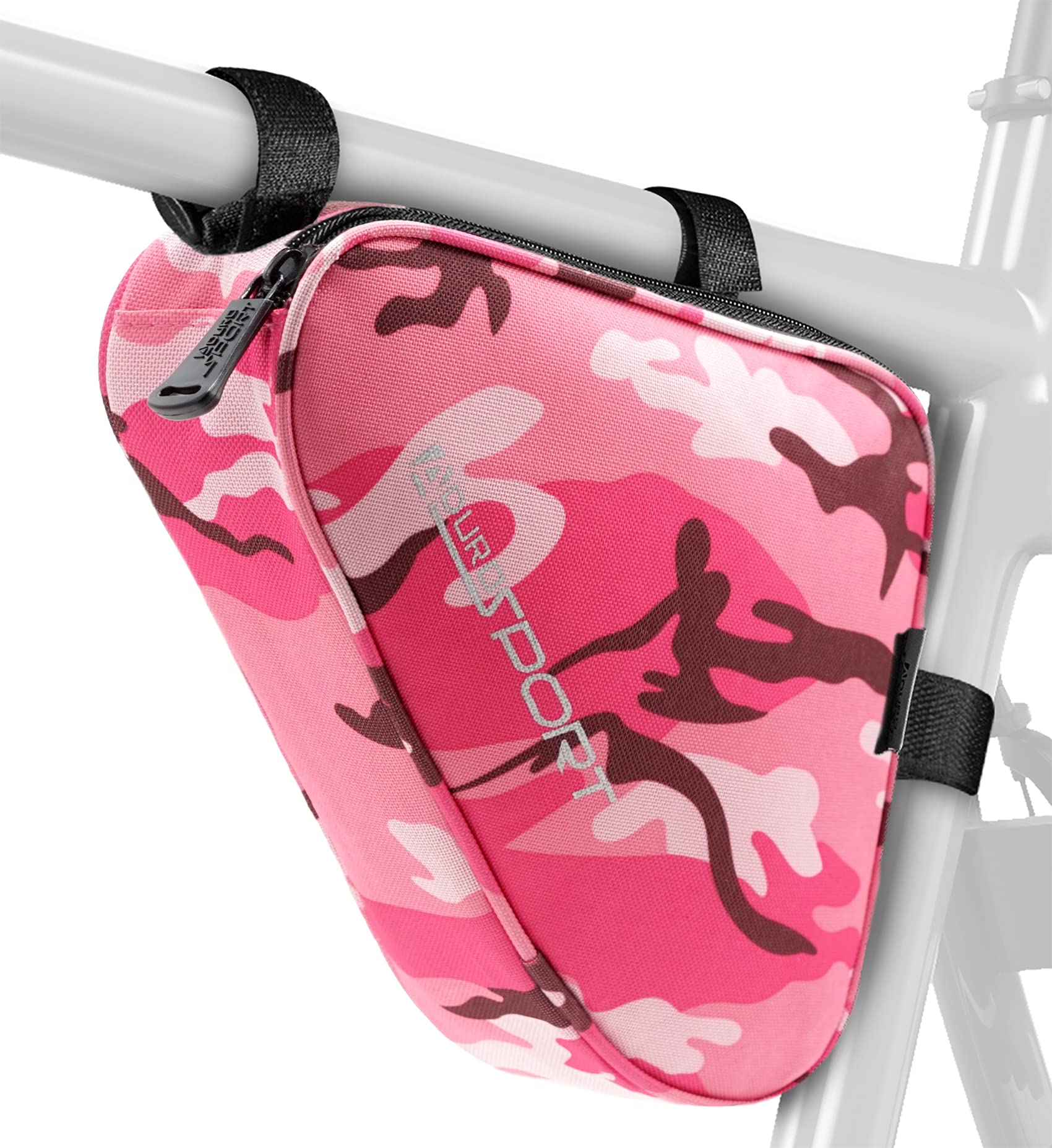Aduro Sport Bicycle Bike Storage Bag Triangle Saddle Frame Pouch for Cycling (Pink Camo)