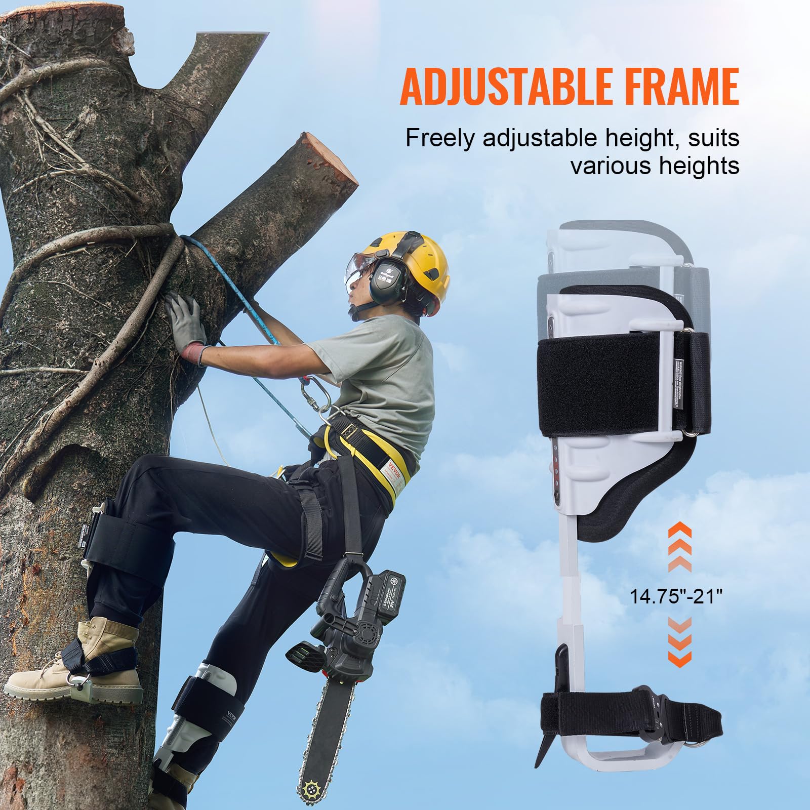 Vevor Tree Climbing Spikes, 1 Pair Aluminum Climbing Spurs, 350Lbs Load Capacity Tree Climbing Gear With Straps And Spike Protec