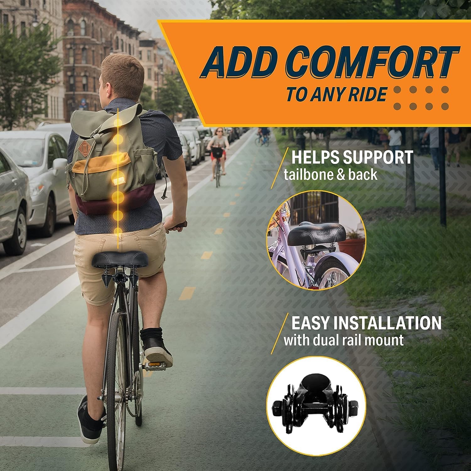 Bikeroo Oversized Comfort Bike Seat Most Comfortable Replacement Bicycle Saddle - Fit For Exercise And Outdoor Bikes Suspension