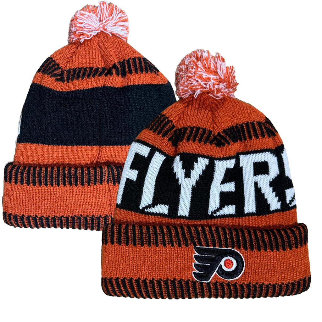 Outerstuff Nhl Kids Youth 8-20 One Size Team Color Primary Logo Sports Tech Knit Cold Weather Hockey Pom Beanie Hat - Philadelph