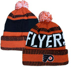 Outerstuff Nhl Kids Youth 8-20 One Size Team Color Primary Logo Sports Tech Knit Cold Weather Hockey Pom Beanie Hat - Philadelph