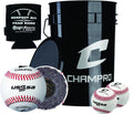 Champro CBB-200US USSSA 30 Baseballs, 6-Gallon Baseball Bucket with Foam-Padded Lid and Rods Sports Drink Can Sleeve