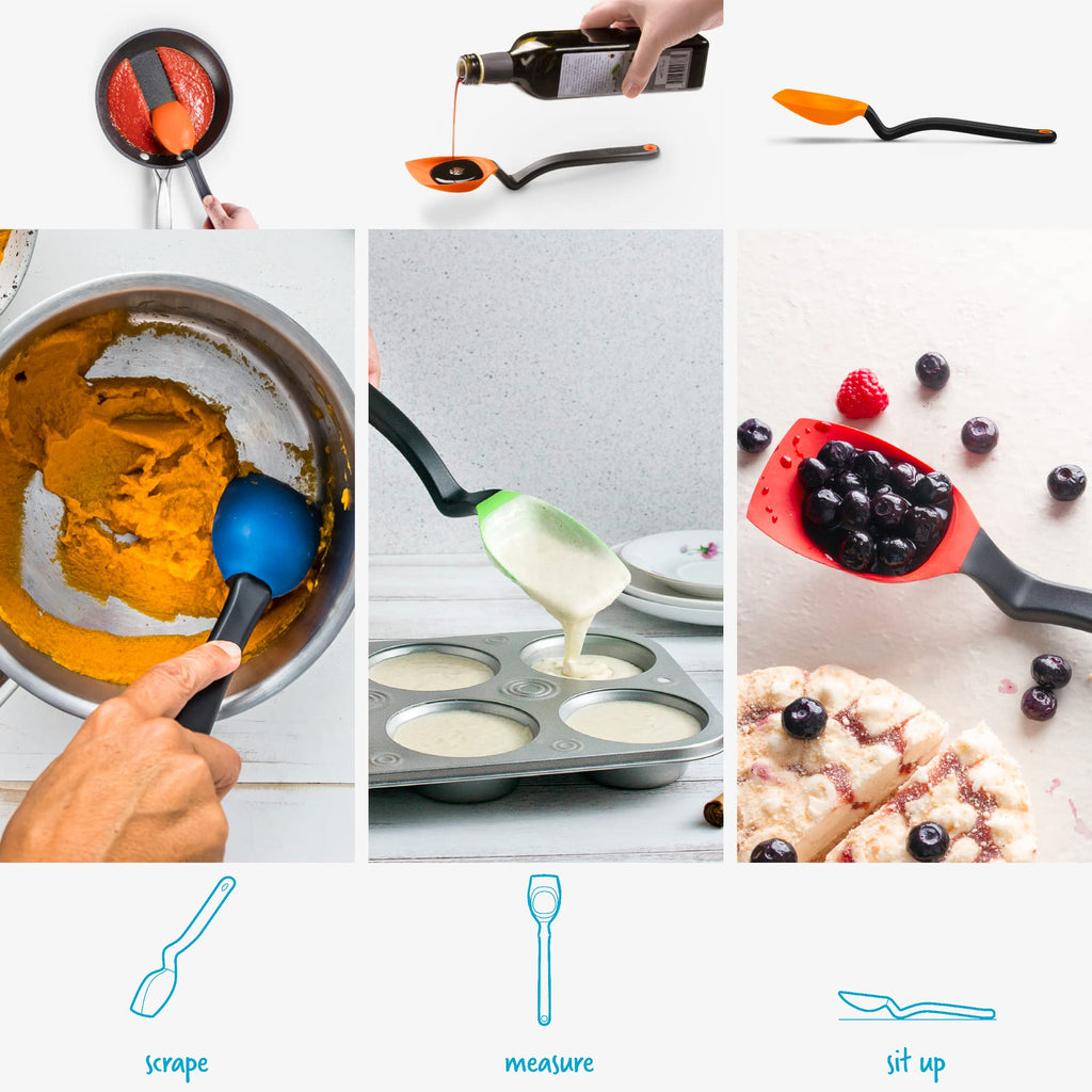 Dreamfarm Supoon  Non-Stick Silicone Sit Up Scraping  Cooking Spoon With Measuring Lines  Orange