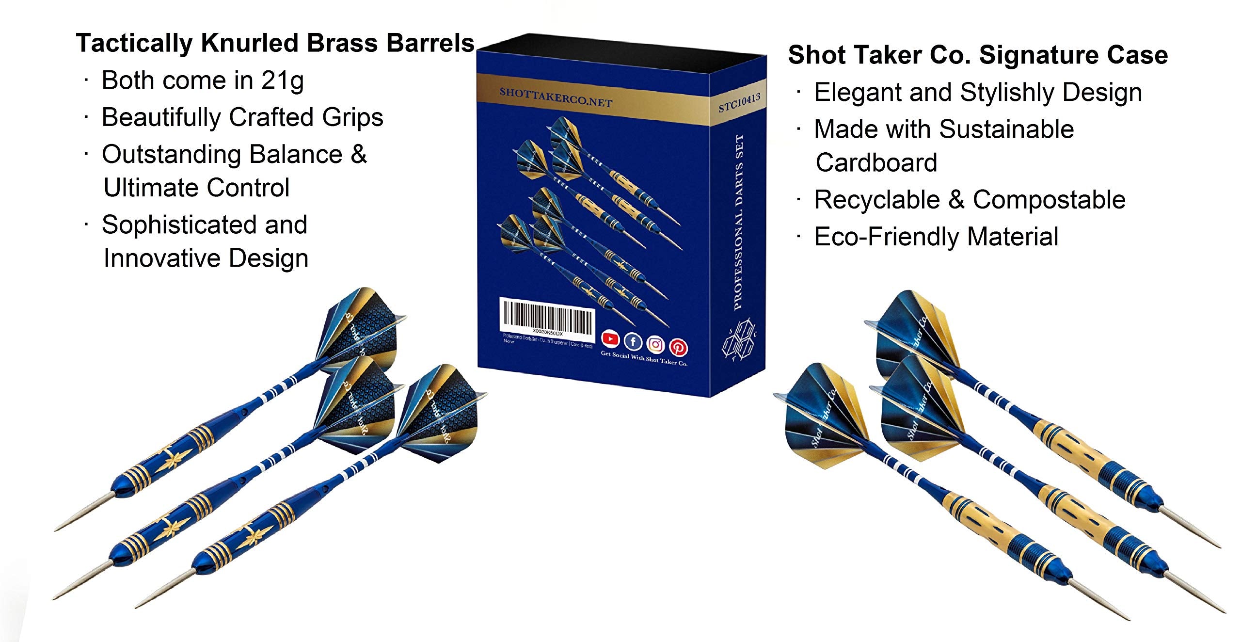 Shot Taker Co. Est. 2017 6Pc Steel Tip Darts Set - Professional Darts For Dartboard - Includes Barrels + Plastic/Aluminum Shafts