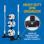 SereneLife 6-Pegs Olympic Weight Plate Rack & 4 Barbells - 800 Pounds Capacity, Heavy Duty Gym Organizer, Scratch Resistant Fram