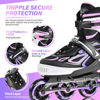 2PM SPORTS Vinal Inline Skates for Girls Boys Kids Ages 5-8 8-12 with Adjustable Illuminating Wheels, Inline Roller Skates for Y