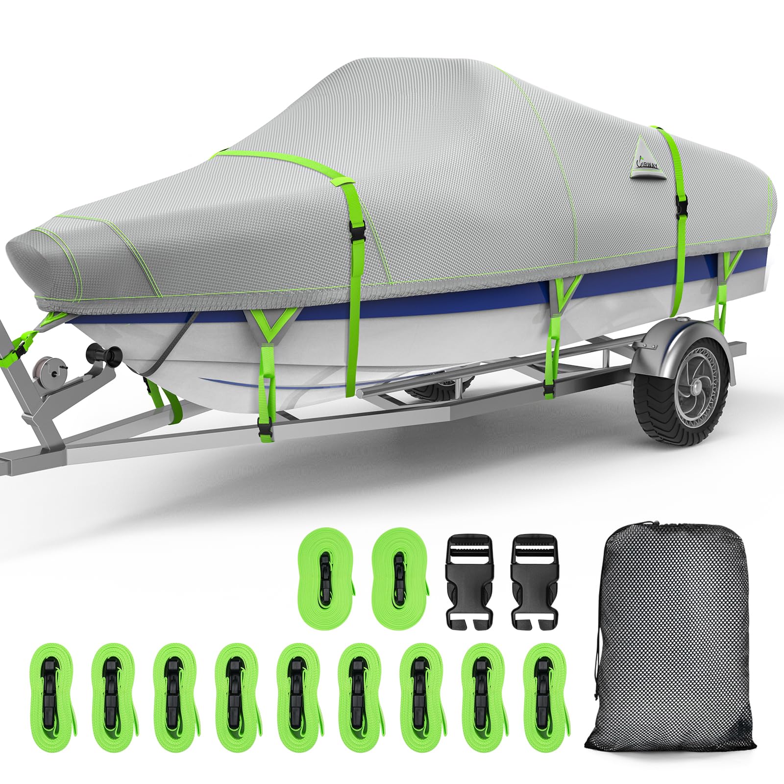 Uirway 1200D Waterproof 14-15.8Ft Boat Winter Cover, Heavy Duty Uv Resistant Thickened Fabric V Hull Bass Boat Cover With Reflec