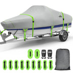 Uirway Boat Cover Waterproof, Heavy Duty 1200D Boat Tarp With Reflective Strips, Bass Boat Covers For Trailering & Mooring, Fits