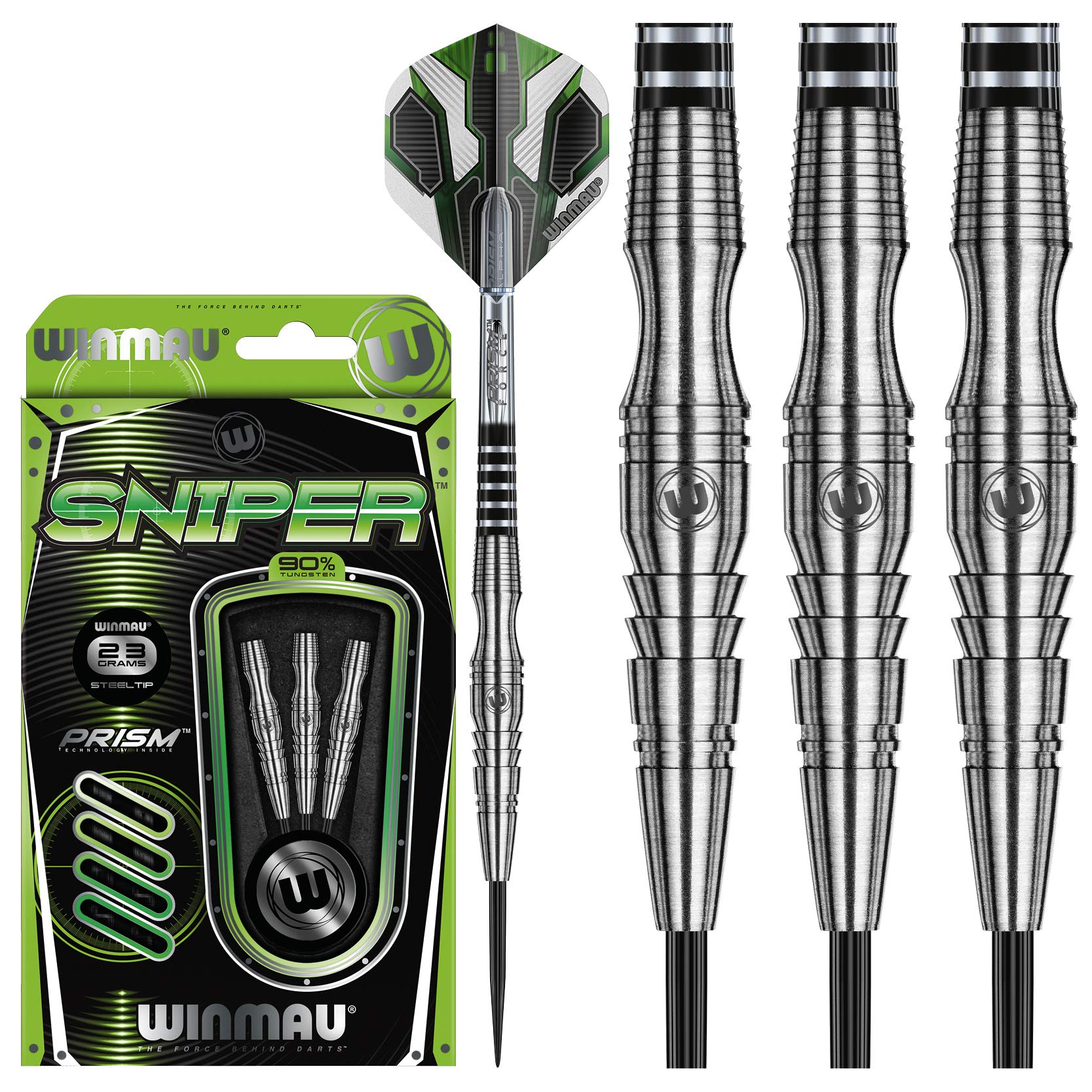 Winmau Steel-Tip Darts, 90% Tungsten Sniper Professional Dart Set for Adults, 23g, Set of 3, Prism Alpha Flights, Prism Force Sh