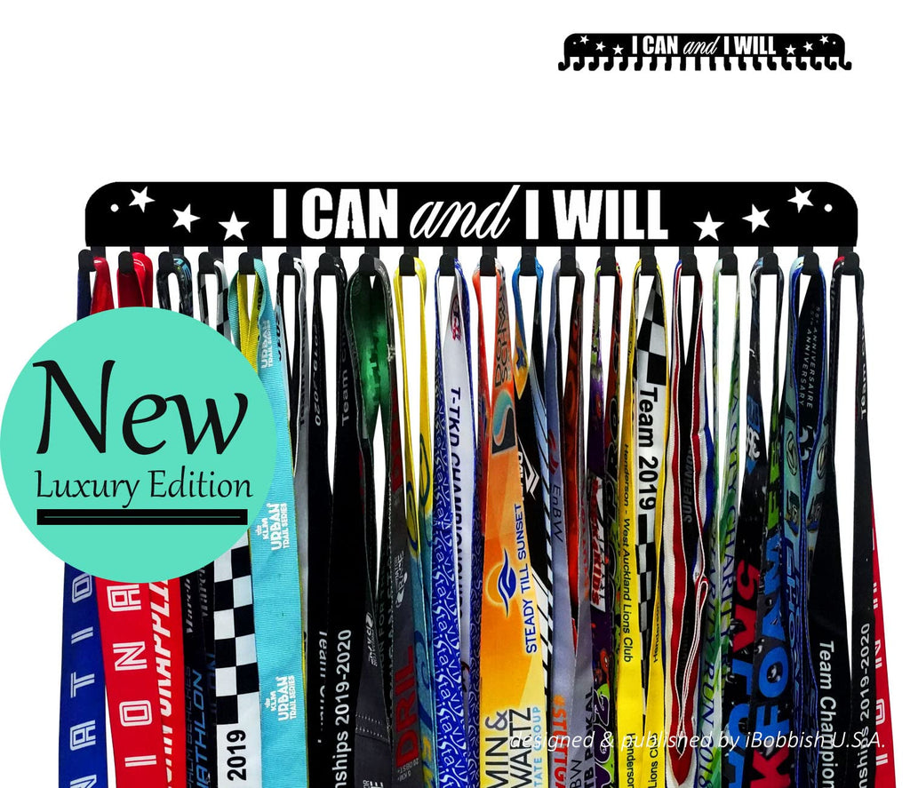 Ibobbish I Can & I Will Sports Marathon Medal Display Hanger Holder Racks Frame In Matt Black Surface Wall Mount Over 40 Medals