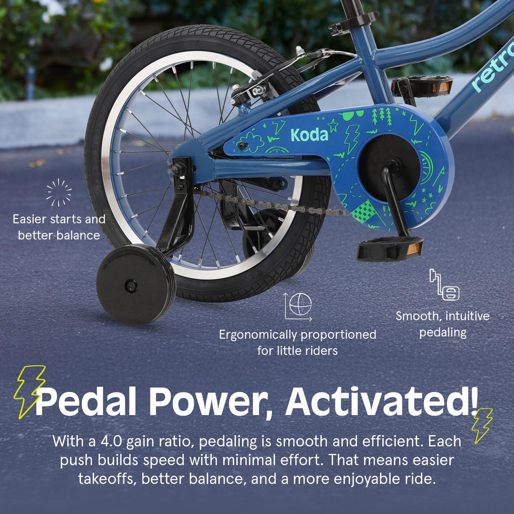 Retrospec Koda 16in Kids Bike with Training Wheels - Adjustable Height Beginner Bicycle for Ages 4-6 - Dual Brake System, Safety