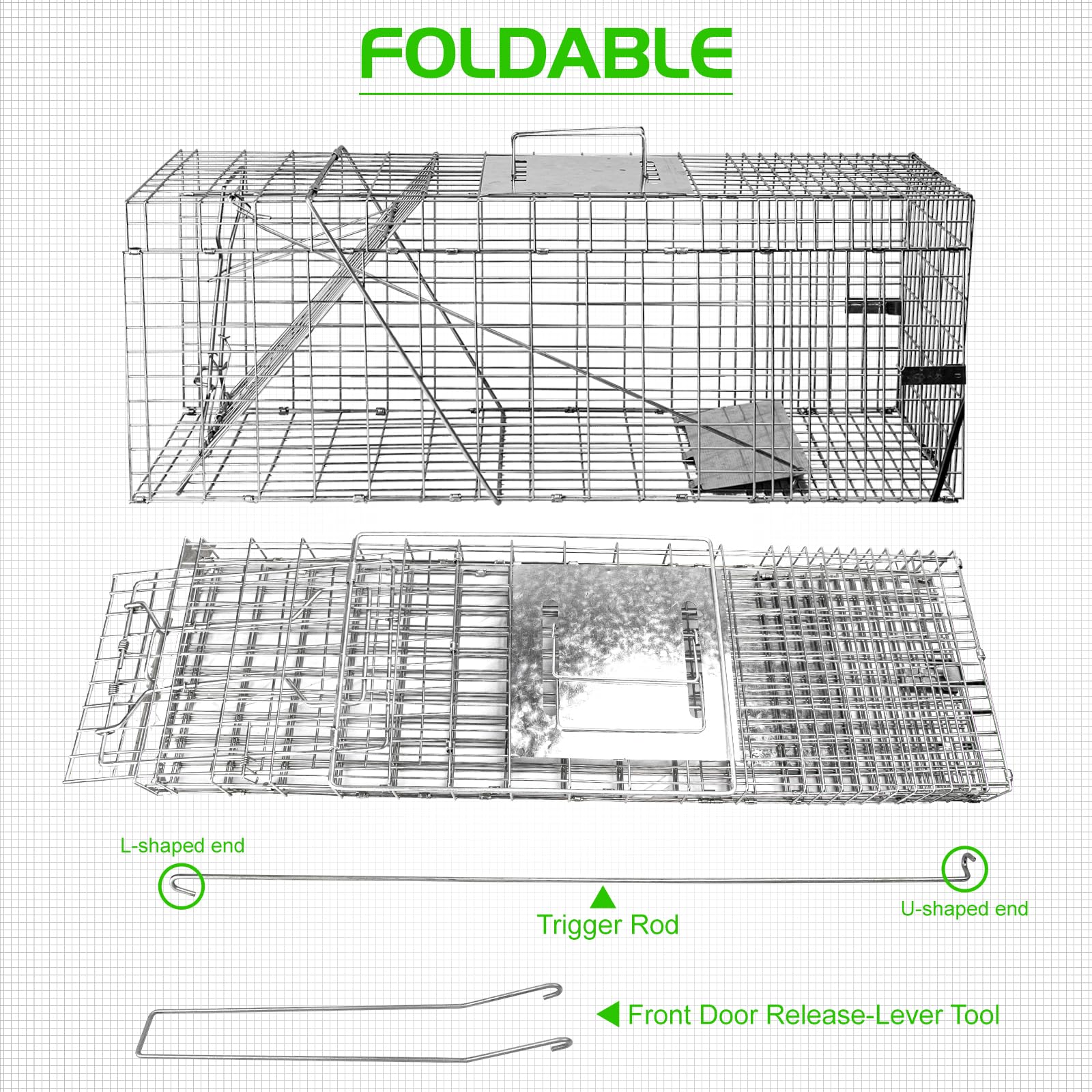 Szhlux 32'' Live Animal Cage Trap, Heavy Duty Folding Raccoon Traps, Humane Cat Trap For Stray Cats, Raccoons, Squirrel, Skunk,