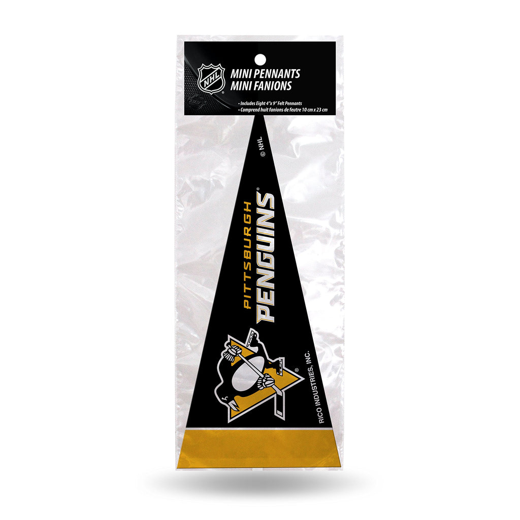 Rico Industries Unisex 8-Piece 4-Inch By 9-Inch Classic D  Cor Nhl Pittsburgh Penguins Mini Pennant 8 Pc Single Team Set, Team C