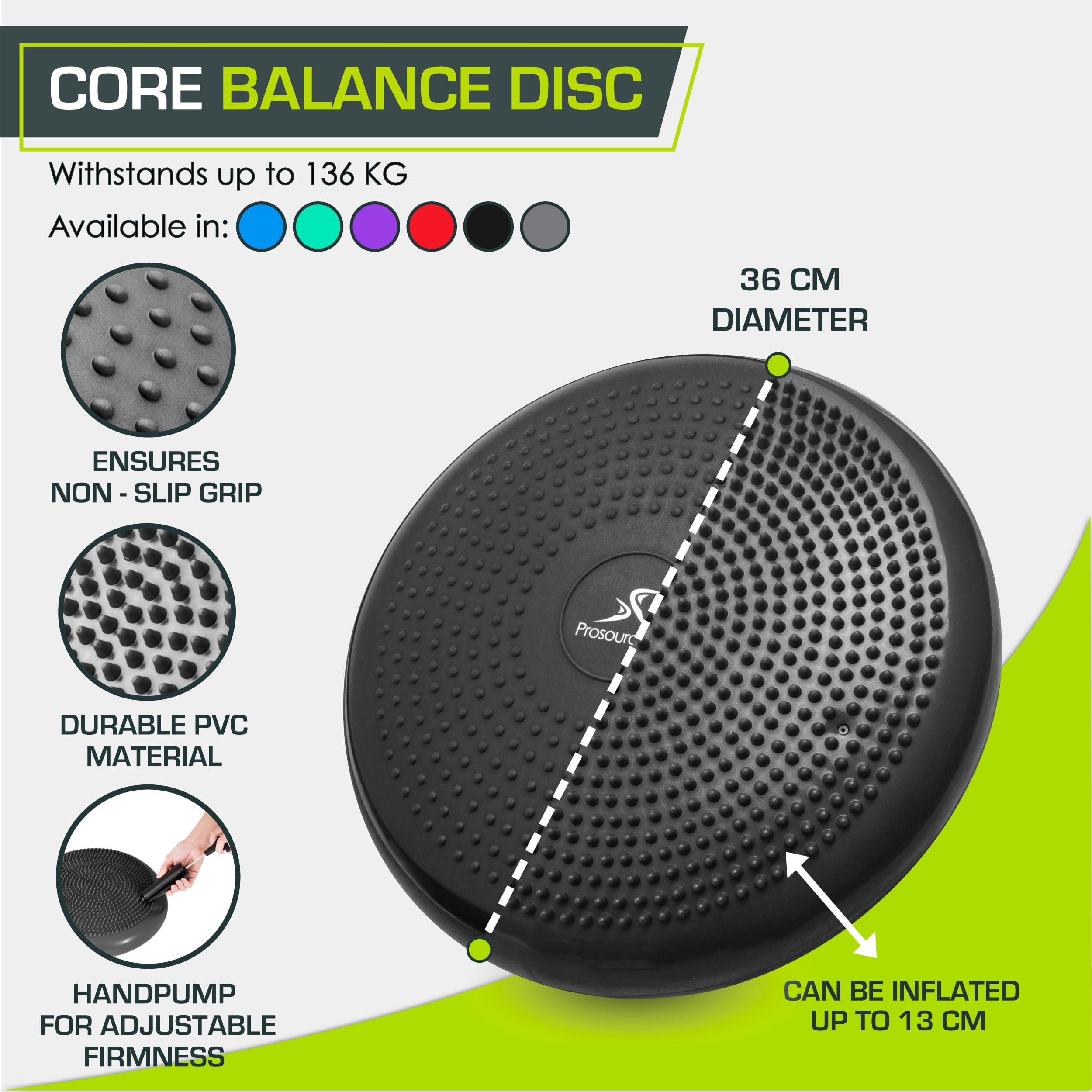 Prosourcefit Core Balance Disc Trainer, 14 Diameter With Pump For Improving Posture, Fitness, Stability, Black