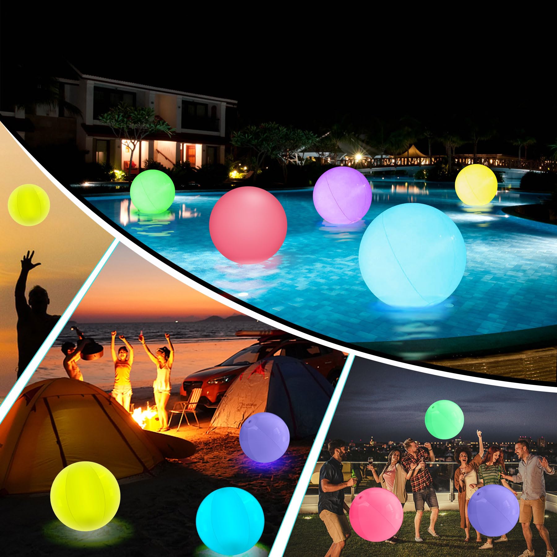 Led Large Floating Pool Ball - 16 Inflatable Solar Beach Ball Pool Toys For Adults And Kids With Remote Control 16 Colors Lights