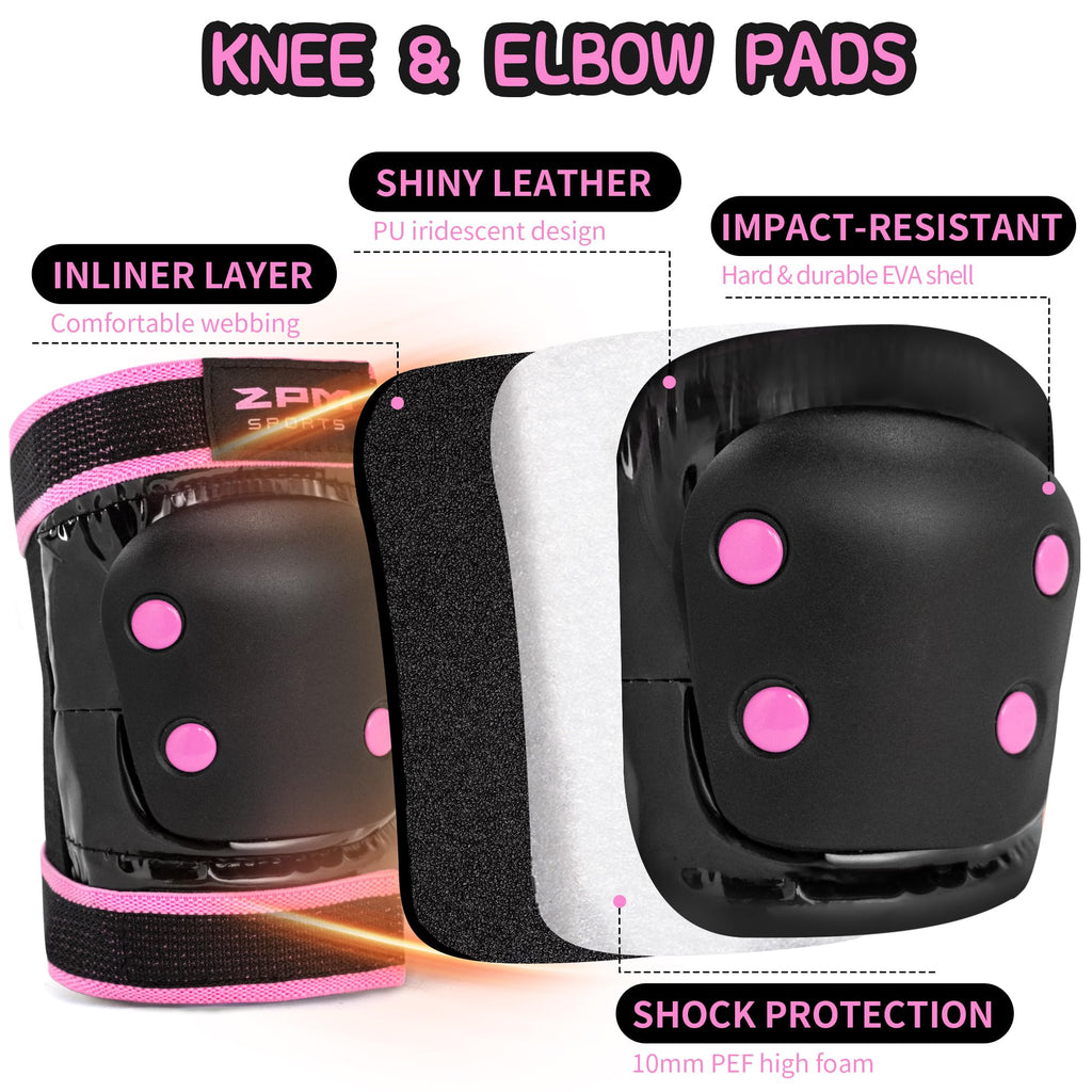 2Pm Sports Knee Pads For Women, Wrist Guards Knee And Elbow Pads Set With Drawstring Bag, Protective Gear Set For Girls Kids Rol