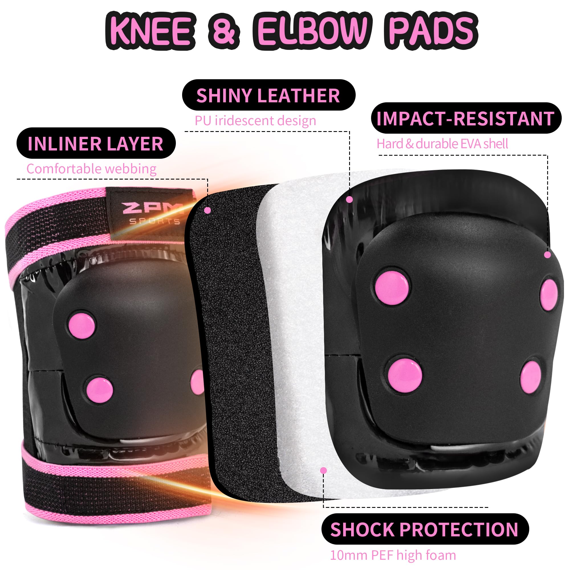 2Pm Sports Knee Pads For Women, Wrist Guards Knee And Elbow Pads Set With Drawstring Bag, Protective Gear Set For Girls Kids Rol