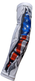 Sports Farm New! - White US Flag Ripping Shirt - Moisture Wicking Compression Arm Sleeve (Youth Large)