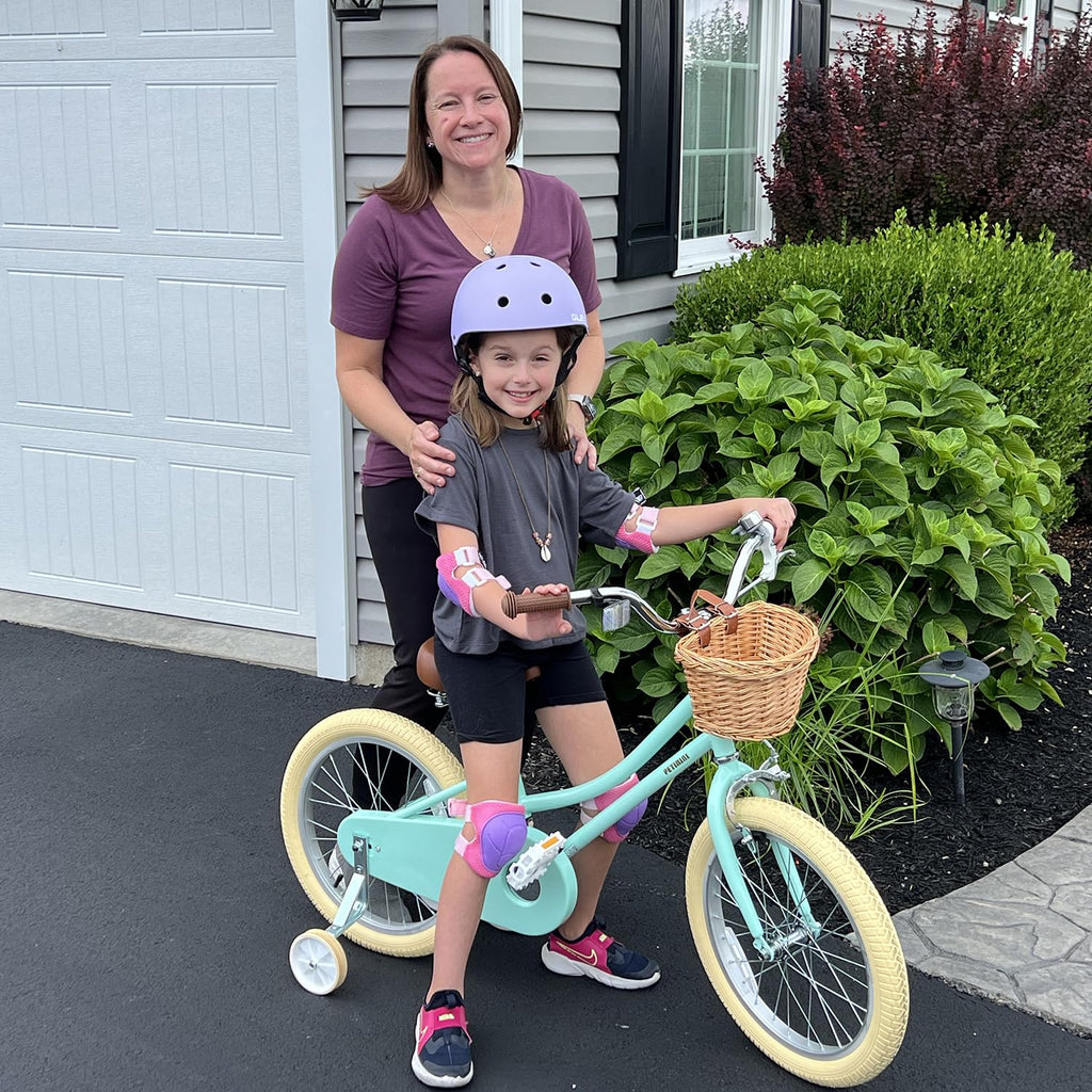 Petimini 16 Inch Little Kids Bike for Age 4 5 6 7 Years Old Girls Retro Vintage Style Bicycles with Basket Training Wheels and B