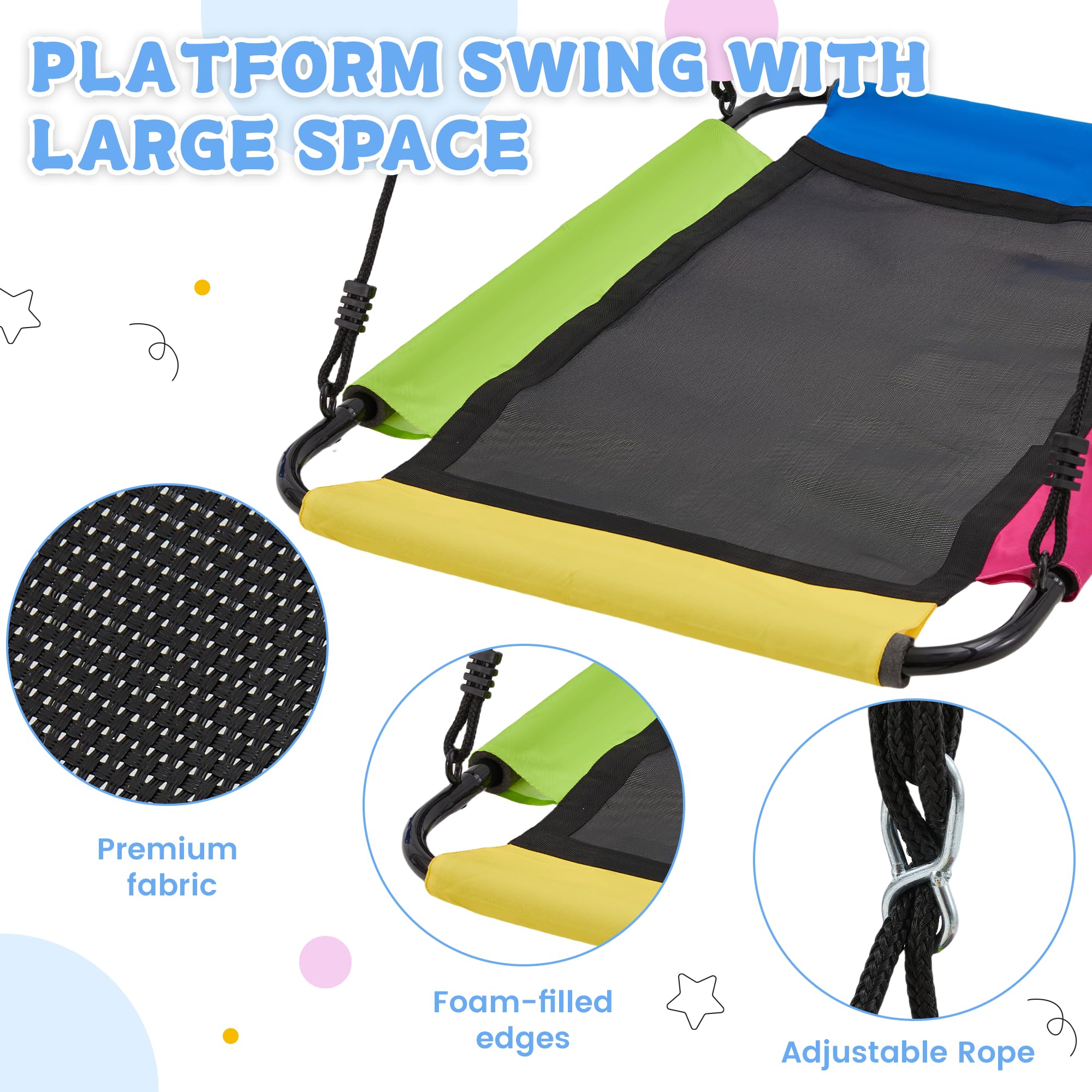 Erommy 3 Seats Swing Sets For Backyard, 1 Saucer Swing, 1 Belt Swing And 1 Baby Swingset, Heavy Duty Outdoor Playset With Adjust
