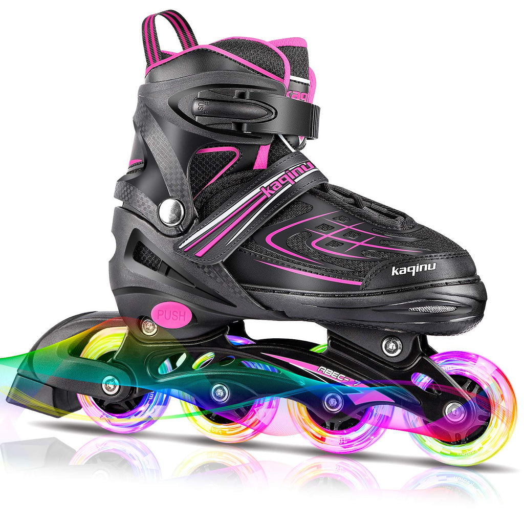 Kaqinu Adjustable Inline Skates, Outdoor Inline Skates With Full Illuminating Wheels For Women, Kids, Girls And Boys (Pink, S)