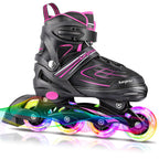 Kaqinu Adjustable Inline Skates, Outdoor Inline Skates With Full Illuminating Wheels For Women, Kids, Girls And Boys (Pink, S)