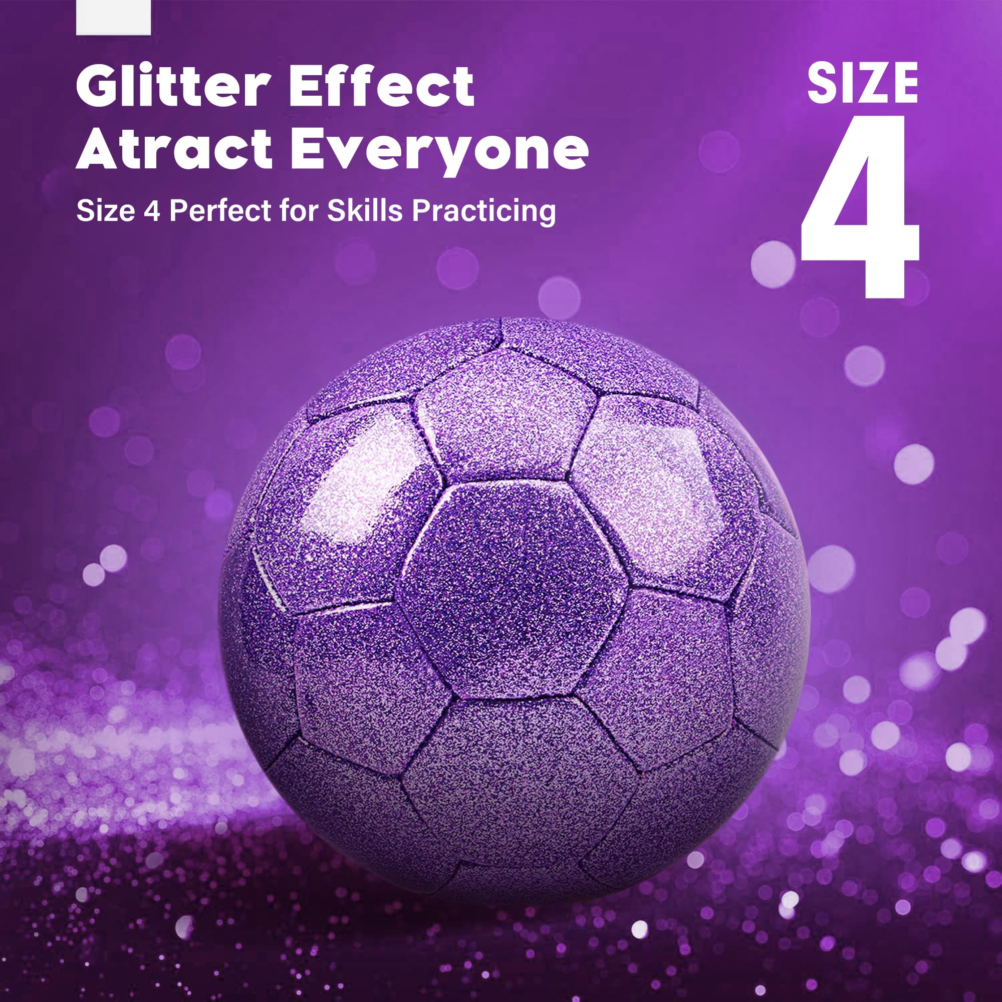 Size 4 Soccer Ball Glitter Pink - Kids Aged 4-6 6-8 8-12 Outdoors Sports Training Ball Recreation Playing Ball Teens Girls Child