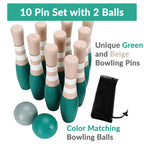 Sterling Sports Wooden Lawn Bowling 9'' Skittles Set With Carrying Mesh Bag For Indoors And Outdoors - 10 Wooden Pins And 2 Ball