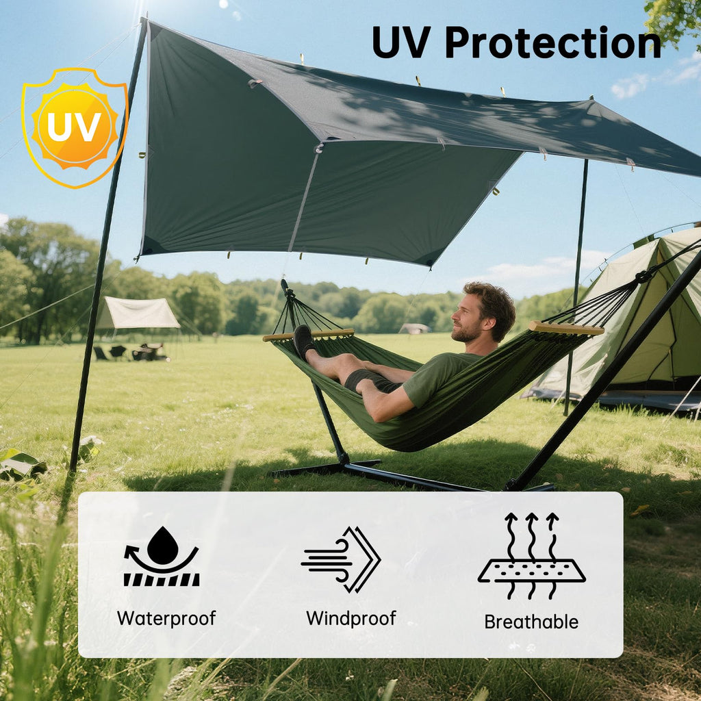 Free Soldier Camping Tarp Waterproof Portable Multifunctional Outdoor Traveling Awning Backpacking Shelter Rain Tarp (Blue Gray