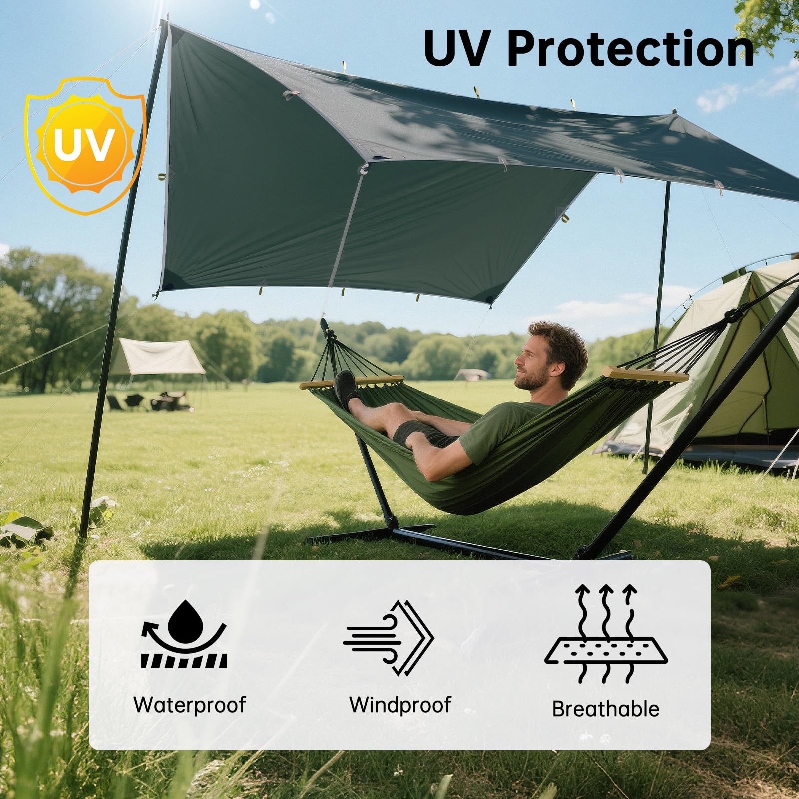 Free Soldier Camping Tarp Waterproof Portable Multifunctional Outdoor Traveling Awning Backpacking Shelter Rain Tarp (Blue Gray