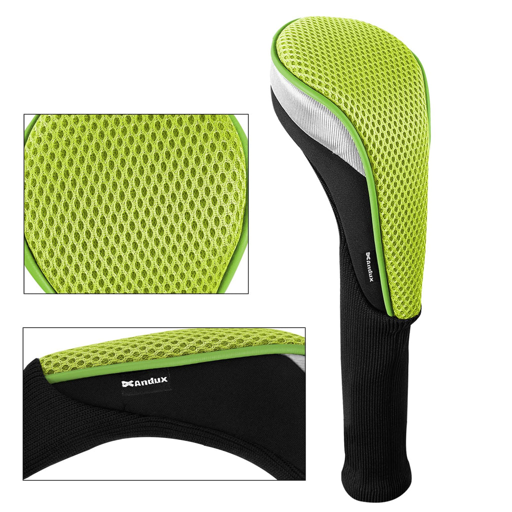 Andux 3Pcs/Set Golf 460Cc Driver Wood Club Head Covers Long Neck With Interchangeable No. Tags Green