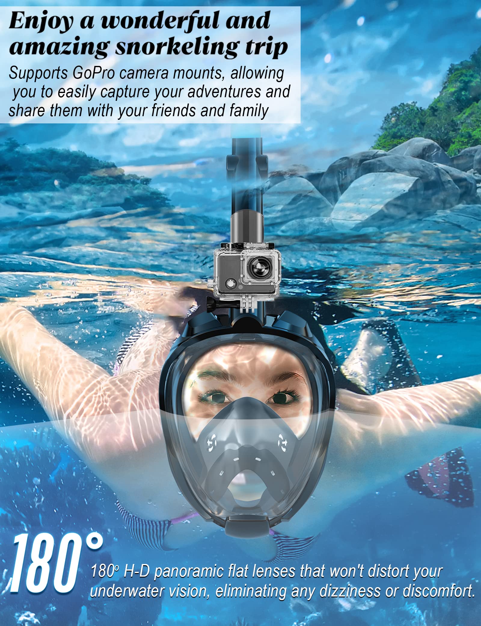 W WSTOO Full Face Snorkel Mask Adults,Suitable for Beginners Dry Top Snorkeling Gear,Can Your Mouth or Nose to Breathe,180 Degre
